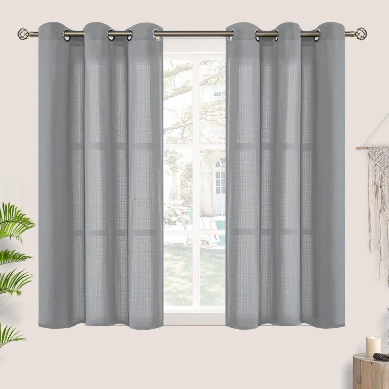 BGment Grey Linen Sheer Curtains 54 Inch Length for Bedroom, Grommet Light Filtering Semi Sheer Casual Textured Privacy Curtains for Living Room, 2 Panels (Each 42 x 54 Inch, Grey) - Image 1